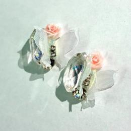 カロンオリジナル バタフライ付クリアラウンドストーン WH 2P