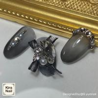 KiraNail シュリータ クリアストーン&ブラックリボン