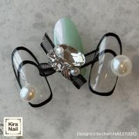 KiraNail シュリータ クリアストーン&ブラックリボン