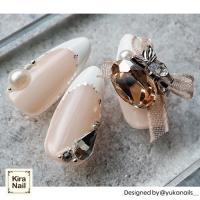 KiraNail シュリータ シトロンストーン&ベージュリボン